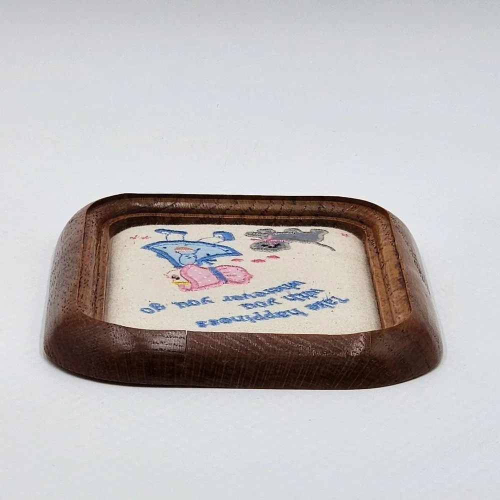 Vintage Russ Take Happiness with You Wherever You Go Framed Embroidered Plaque